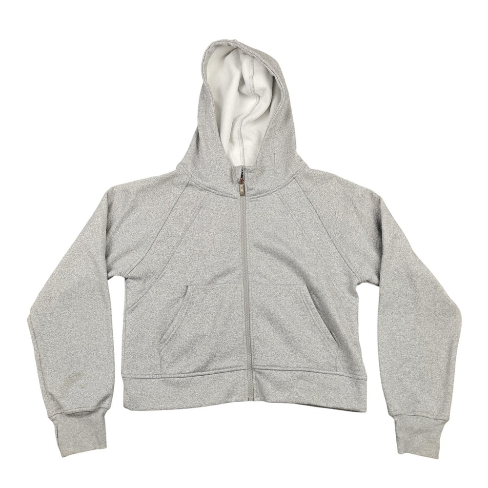Laslulu Hoodie Womens Medium Gray Fleece Lined Full Zip Raglan Pockets Cropped